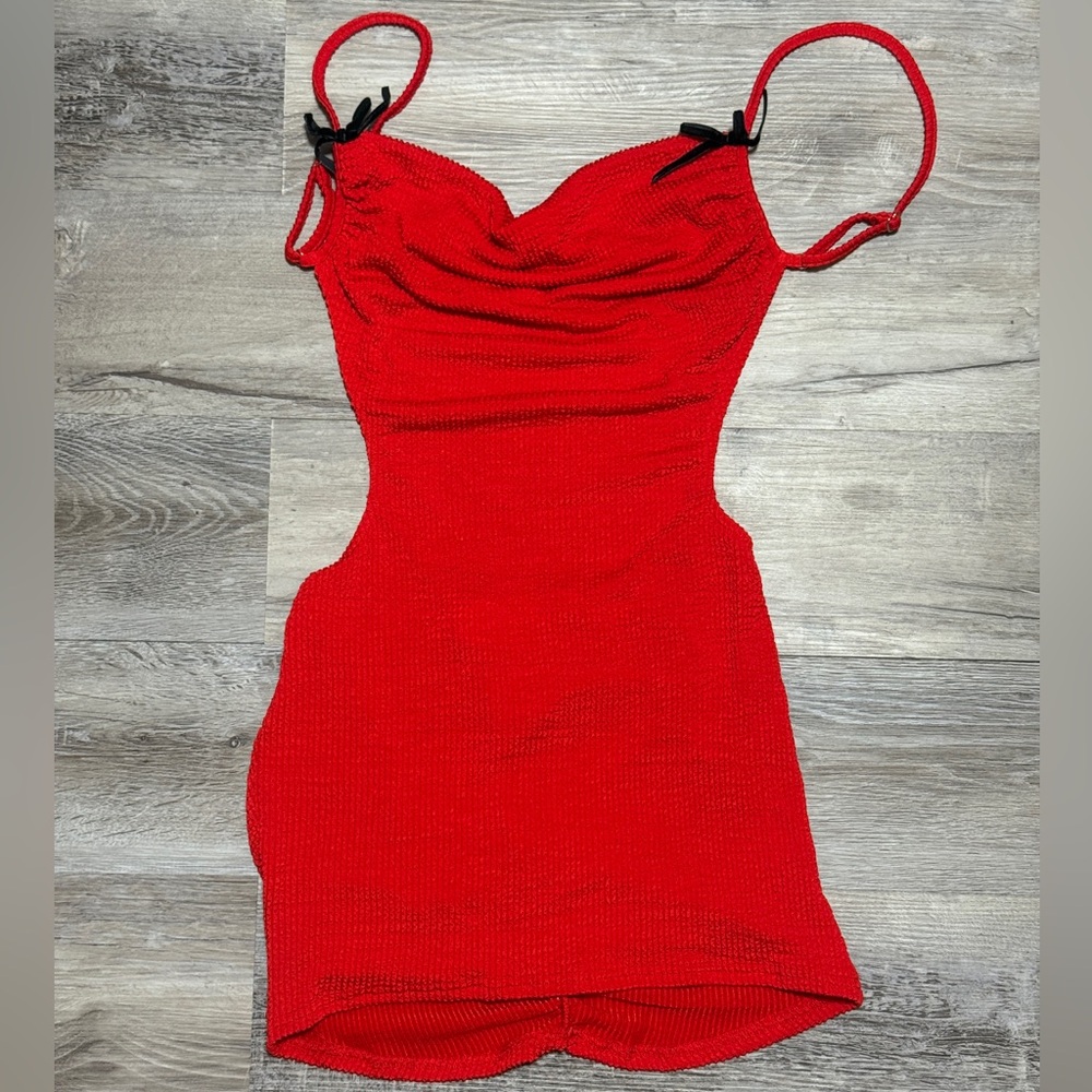 New Pink x Dolls Kill Red Backless Ribbed Bodycon Dress